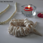 Shop Pearl-White Satin Scrunchies - Stylish and Eco-Conscious Hair Accessories in Singapore